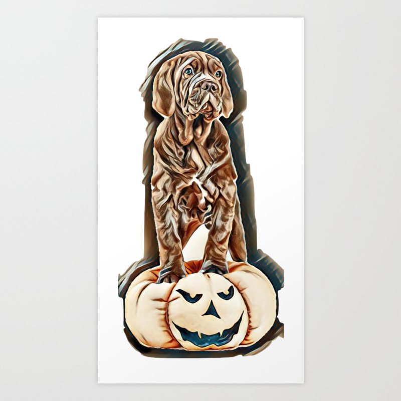 Italian Mastiff Cane Corso On Toy Pumpkin To Halloween On White Background Image Art Print By Kemnabi Society6