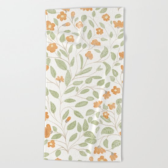 Spring Orange Floral Pattern Beach Towel