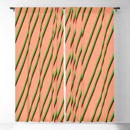 [ Thumbnail: Light Salmon, Lime Green, and Maroon Colored Lines/Stripes Pattern Blackout Curtain ]
