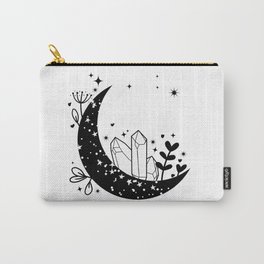 Moon Crystal Garden Carry-All Pouch | Spacegarden, Blackandwhite, Mooncrystalsstars, Kathrinlegg, Universegalaxy, Inkyillustration, Astrologydrawing, Zodiacdesign, Moonphases, Tattoodesign 