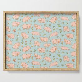 Piglets & Flowers on Blue Serving Tray