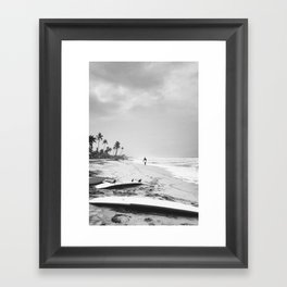 Back and white surf beach photo Framed Art Print