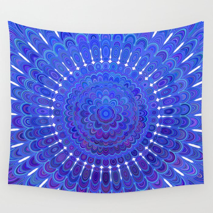 Blue Floral Mandala Wall Tapestry