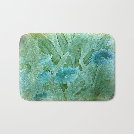 Soft Elegant Watercolor Floral - Blue Bath Mat