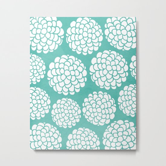 Turquoise Blossoms Metal Print