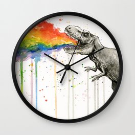 T-Rex Dinosaur Vomits Rainbow Wall Clock