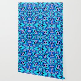 Modern Liquid Swirl Abstract Pattern in Retro Blue Purple and Aqua Wallpaper
