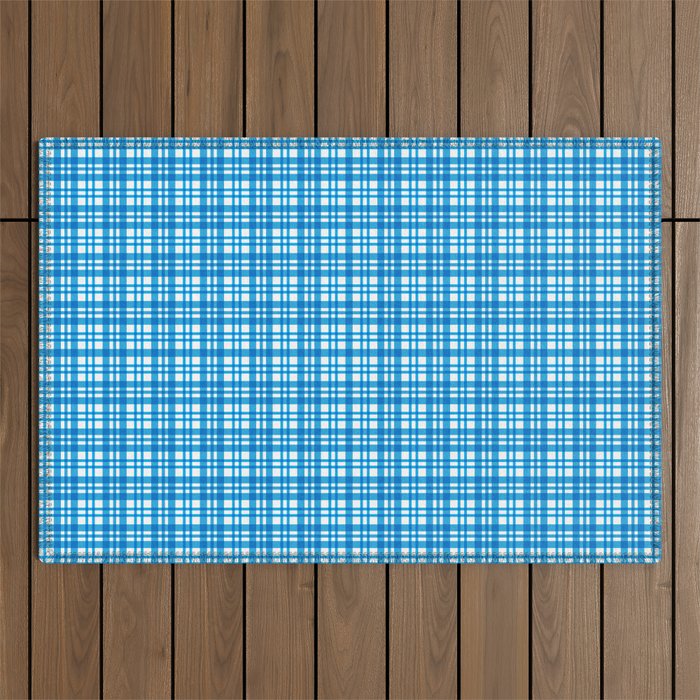 Elegant Blue Checkered Pattern Outdoor Rug