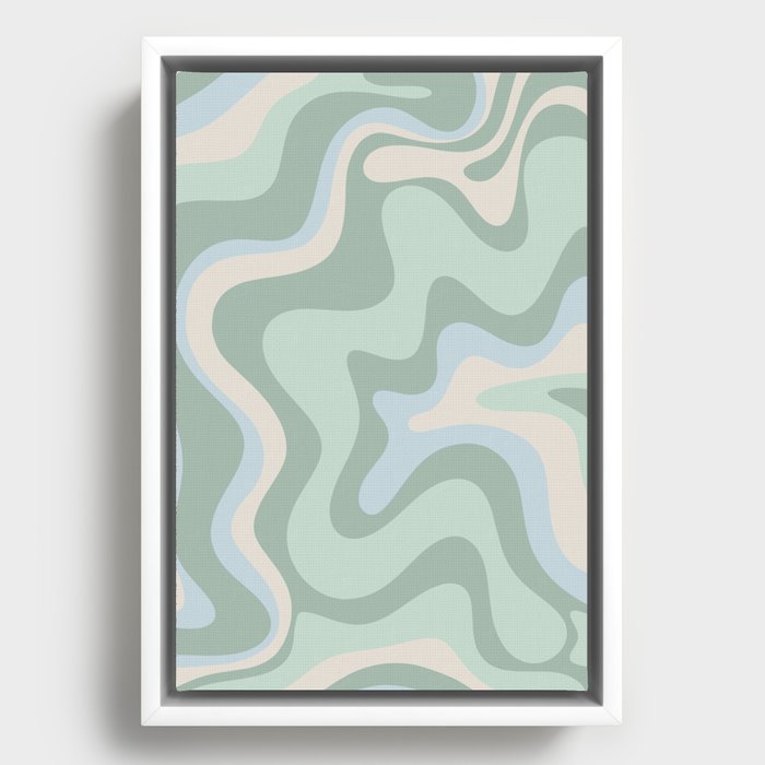 Retro Liquid Swirl Abstract Pattern Celadon Mint Green Baby Blue Beige  Framed Canvas