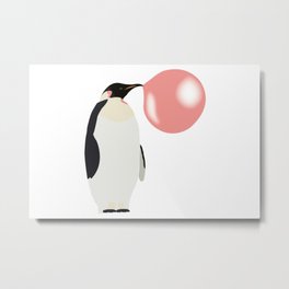 Bubble Gum Penguin Blowing Bubble Metal Print