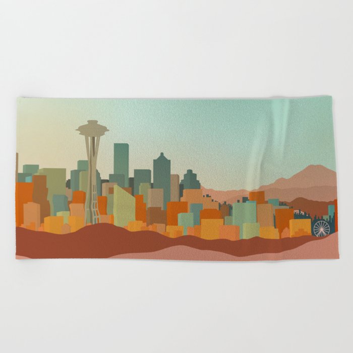 Seattle Skyline Beach Towel