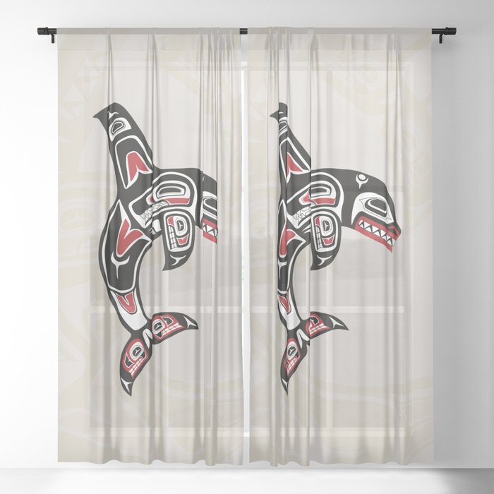 Pacific Northwest Native Orca Killer Whale Sheer Curtain