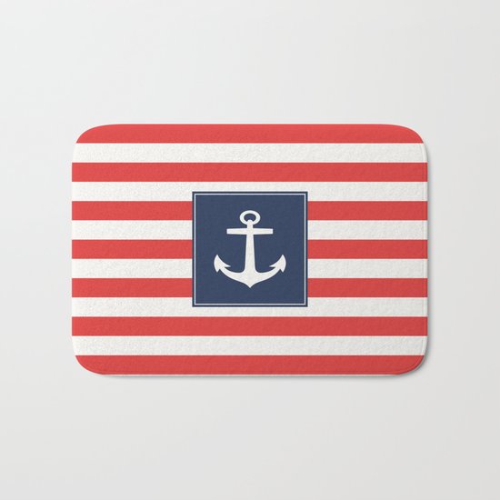 Anchor on red and white stripes Bath Mat