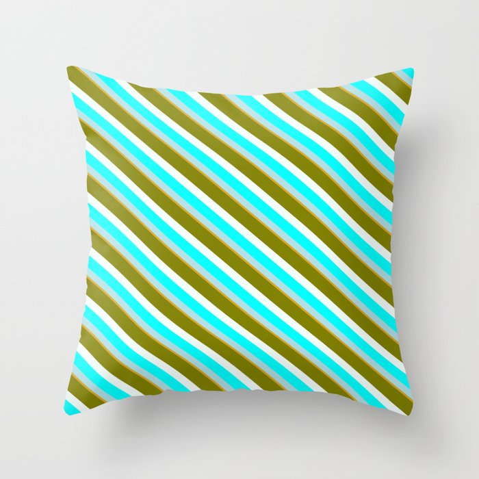 Eye-catching Green, Mint Cream, Aqua, Powder Blue, and Goldenrod Colored Striped/Lined Pattern Throw Pillow
