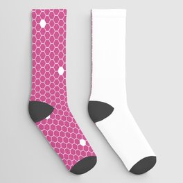 Polka Dots on Fuchsia Pink and White Horizontal Split Socks