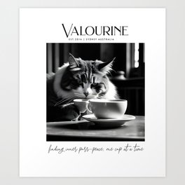 Purrfect cat drinking coffee by Valourine  Art Print