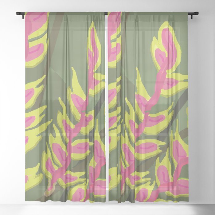 Pink & Green Lobster Claw/Heliconia Sheer Curtain