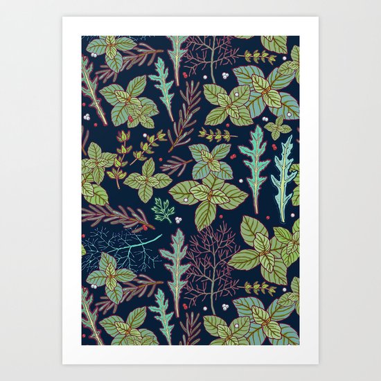 dark herbs pattern Art Print