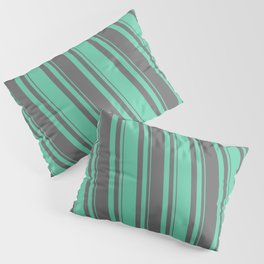 [ Thumbnail: Dim Gray & Aquamarine Colored Lined/Striped Pattern Pillow Sham ]