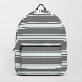 [ Thumbnail: Gray & Mint Cream Colored Stripes Pattern Backpack ]