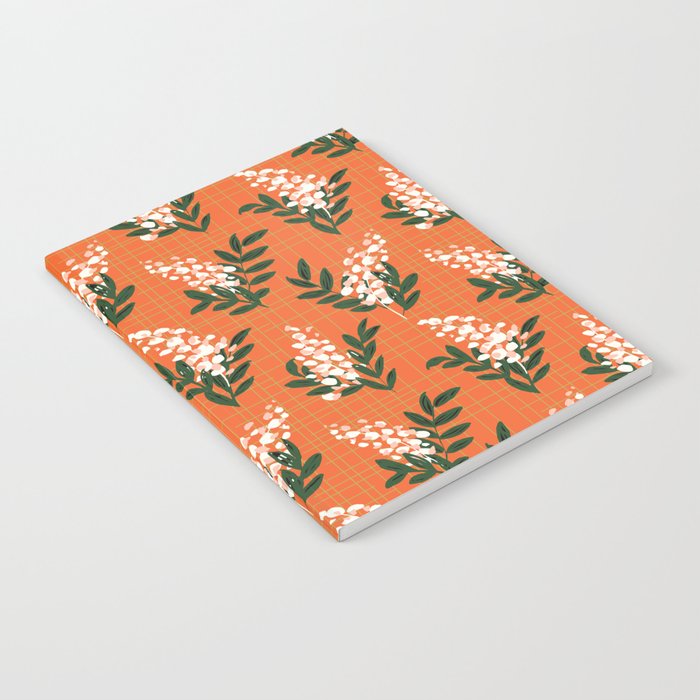 Christmas berry field - bright orange, green pink and white Notebook