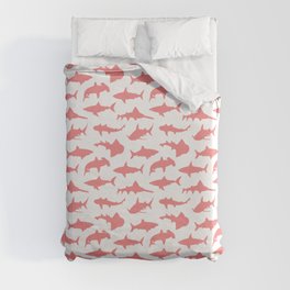 Light Coral Sharks Duvet Cover