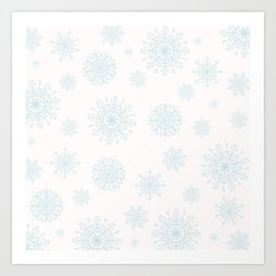 Assorted Light Blue Snowflakes On White Background Art Print