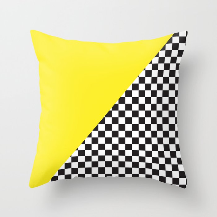 Checkered Flag Pattern Print with Neon Bright Yellow Throw Pillow