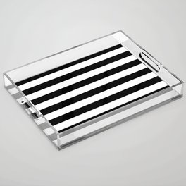 Large Black and White Horizontal Cabana Stripe Acrylic Tray