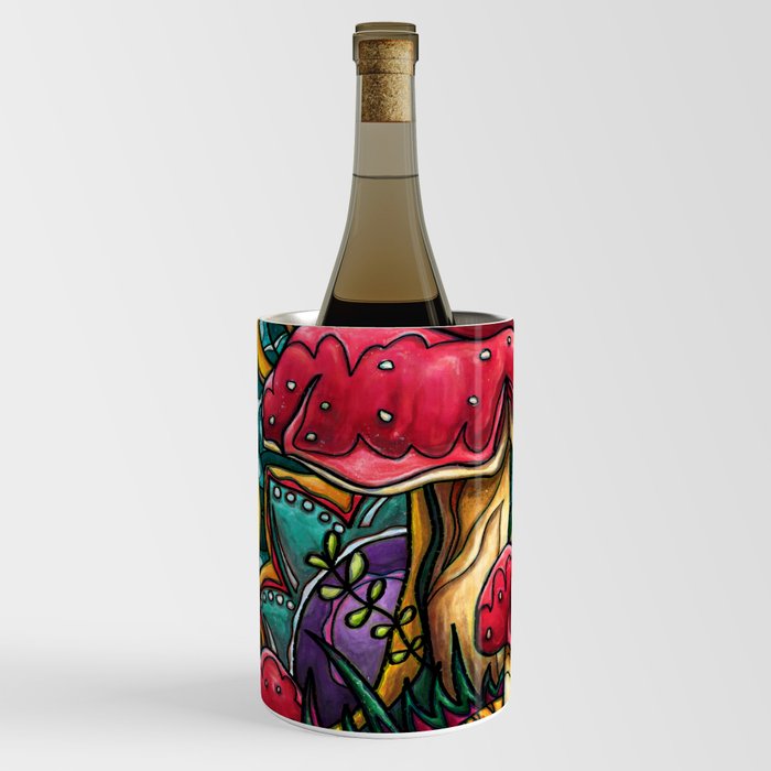 Bright abstract Amanita painting, psychedelic mushroom Wine Chiller
