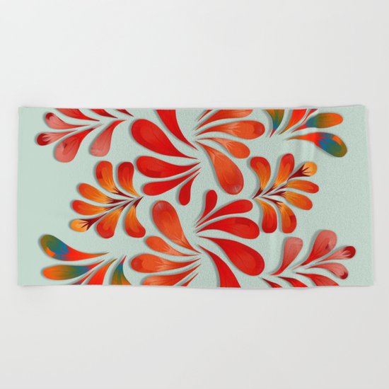 Floral Dance in Red Beach Towel