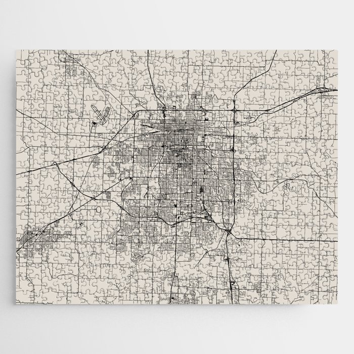 Springfield, Missouri - USA - Black and White Minimal City Map Jigsaw Puzzle