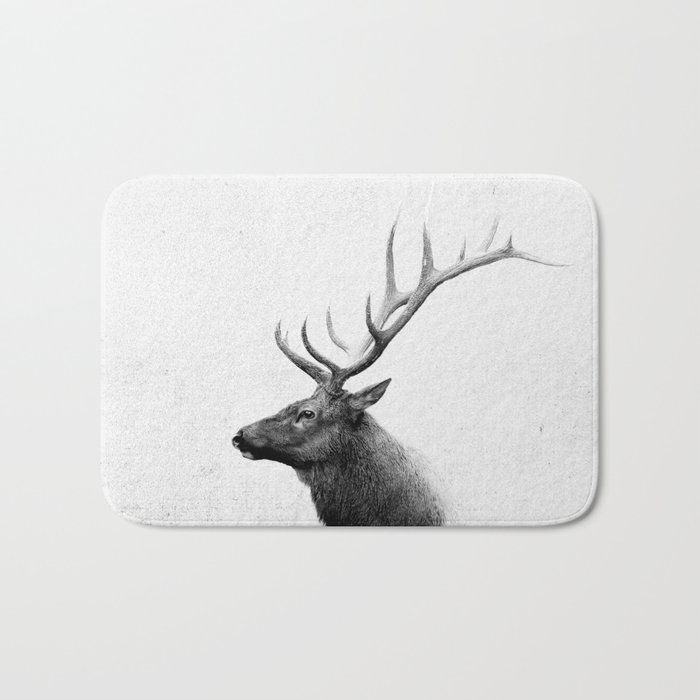 Bull Elk  Black and White Wildlife Photography Bath Mat