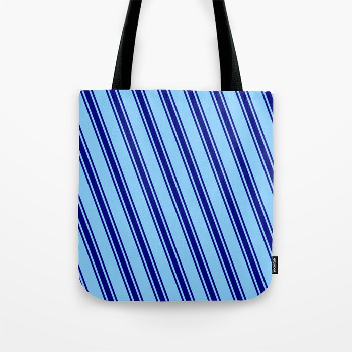 Light Sky Blue & Blue Colored Stripes/Lines Pattern Tote Bag
