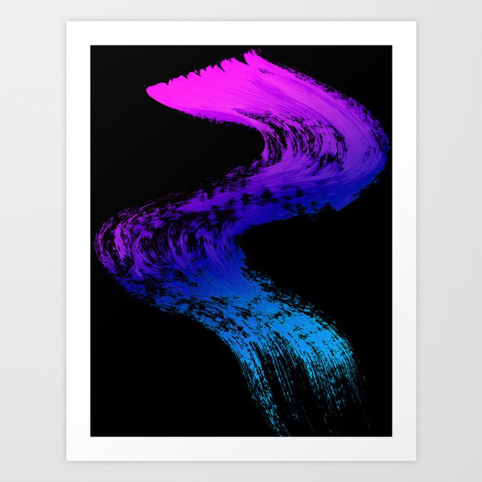 Fuchsia To Sky Blue Brush Drip Abstract Painting On Black Art