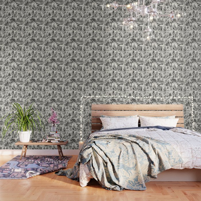 Alice In Wonderland Toile De Jouy Pattern Black Beige Vintage Pattern Victorian Gothic Wallpaper By Eclecticatheart