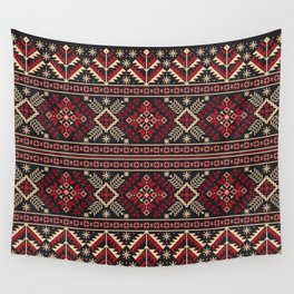 Ukrainian Folk Pattern in Red Wall Tapestry