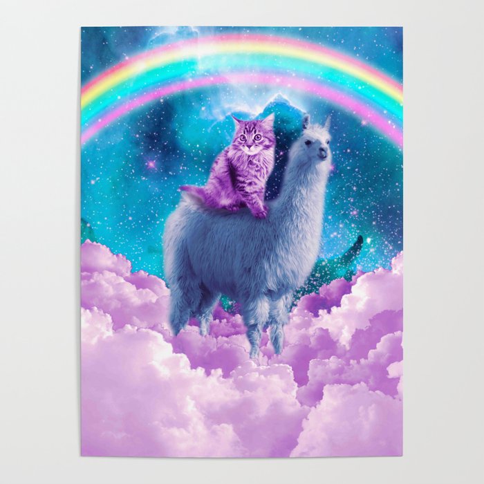 Rainbow Llama - Cat Llama Poster