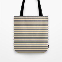 [ Thumbnail: Dim Grey, Dark Grey, and Beige Colored Stripes Pattern Tote Bag ]