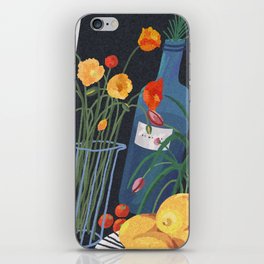 Still life with bottle and flowers iPhone Skin