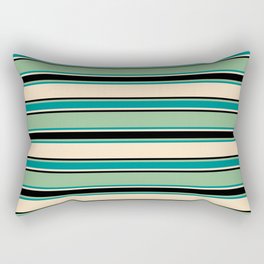 [ Thumbnail: Dark Sea Green, Dark Cyan, Bisque, and Black Colored Striped Pattern Rectangular Pillow ]