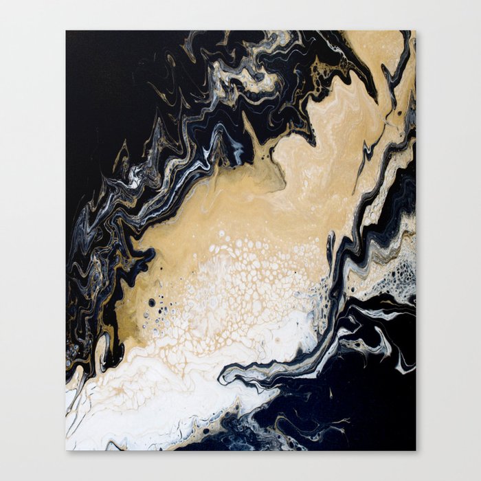 Black Gold Acrylic Pour Painting Canvas Print By Bethanyjoydesign