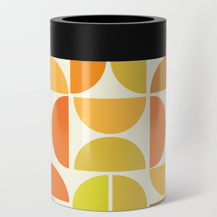 Retro Mid Century Modern half circles pattern in yellow, orange and brown Can Cooler