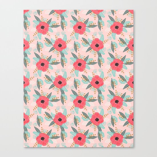 Poppies pink pastel red florals flowers pattern boho dorm college trendy garden plants poppy flower Canvas Print