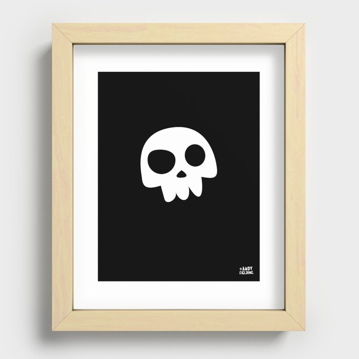 Skull Head logo with Three Teeth | Bones, white, pirates, symbolism, mortality, death, Halloween Recessed Framed Print