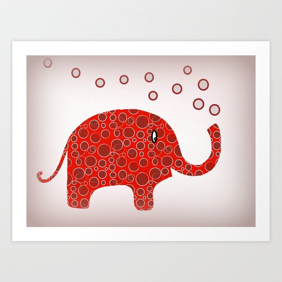 Red Circles Elephant Art Print