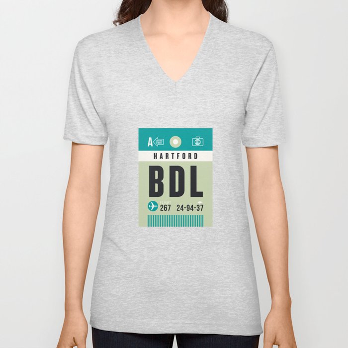 Luggage Tag A - BDL Hartford USA V Neck T Shirt