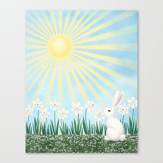 sunshine bunny with daffodils Canvas Print