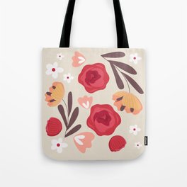 Flower Market New York, Orange and Red Retro Floral Design Tote Bag