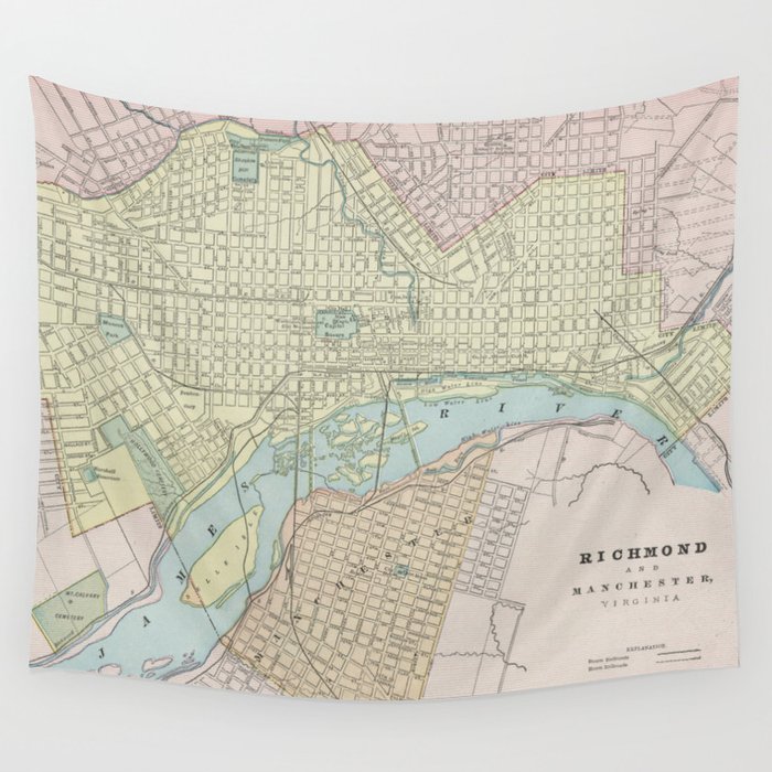 Vintage Map of Richmond VA (1901) Wall Tapestry by BravuraMedia  Society6